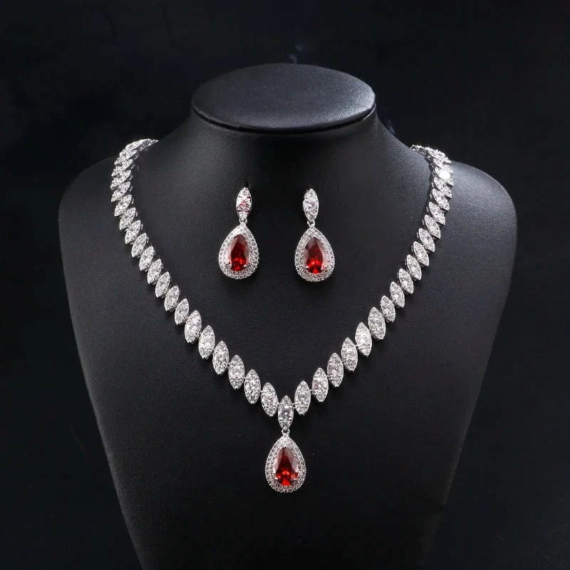 SP057 red RAKOL SP3074 New Design 4PCS Leaf Cubic Zircon Necklace Earrings Bracelets And Rings Sets 925 Sterling Silver Jewelry Set Women