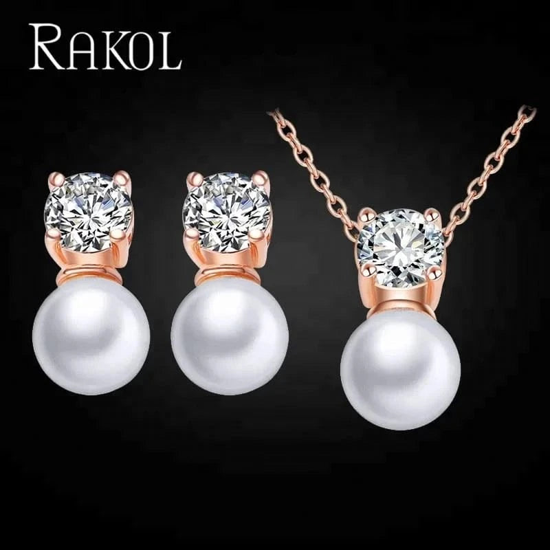 SP274 rose gold RAKOL SP3074 New Design 4PCS Leaf Cubic Zircon Necklace Earrings Bracelets And Rings Sets 925 Sterling Silver Jewelry Set Women