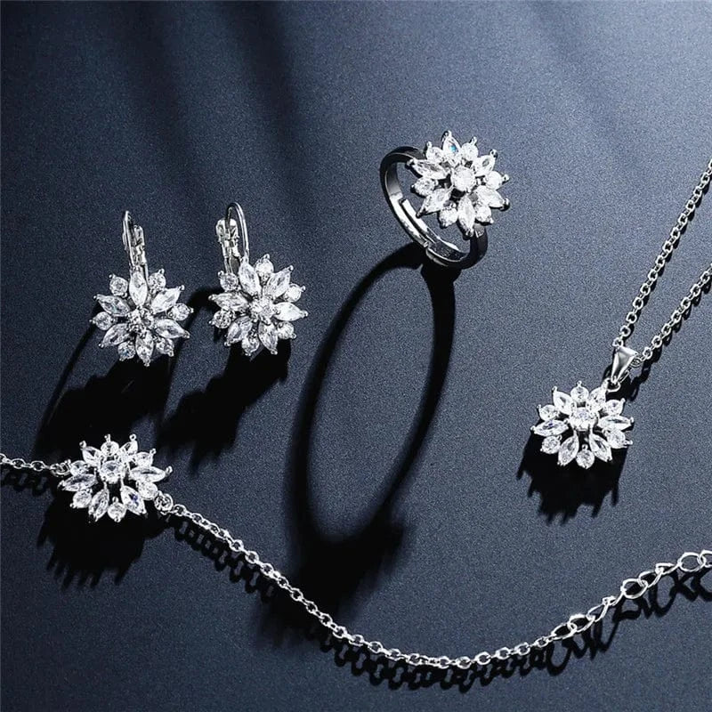 SP3012 white RAKOL SP3074 New Design 4PCS Leaf Cubic Zircon Necklace Earrings Bracelets And Rings Sets 925 Sterling Silver Jewelry Set Women