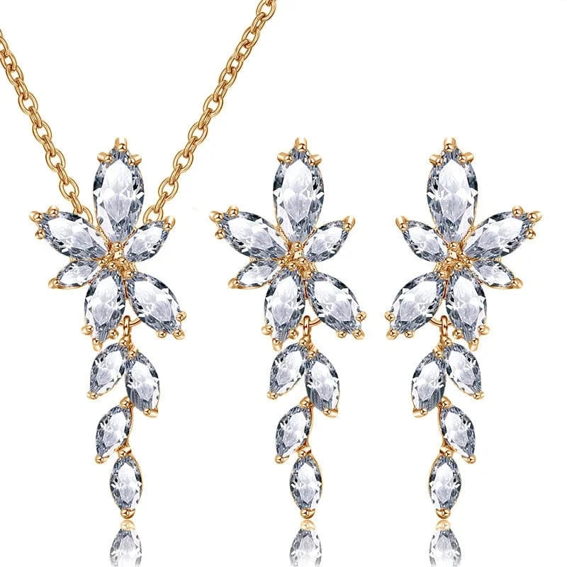 SP3064 gold RAKOL SP3074 New Design 4PCS Leaf Cubic Zircon Necklace Earrings Bracelets And Rings Sets 925 Sterling Silver Jewelry Set Women