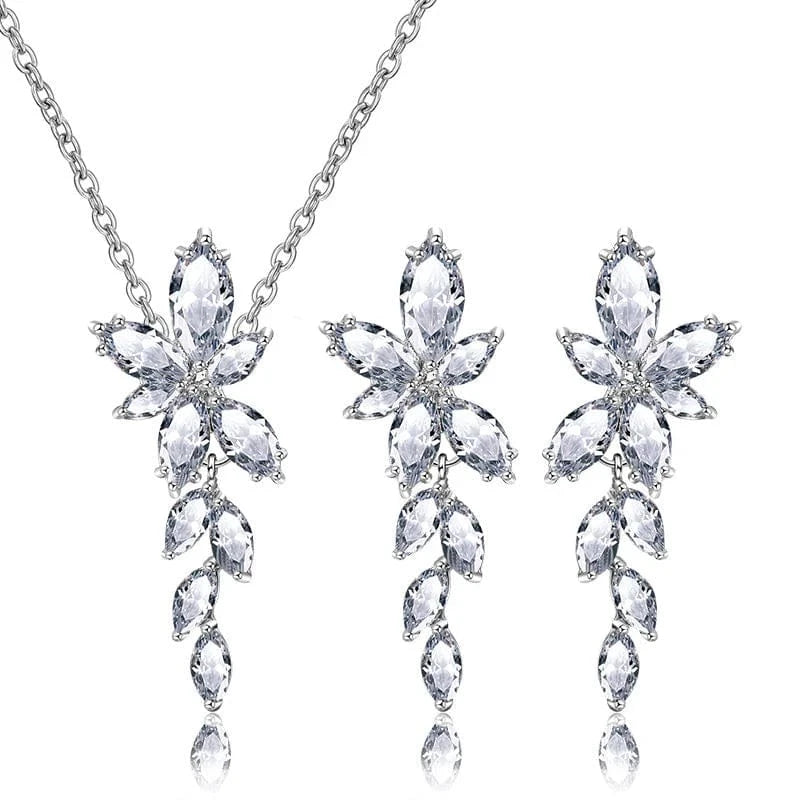 SP3064 white RAKOL SP3074 New Design 4PCS Leaf Cubic Zircon Necklace Earrings Bracelets And Rings Sets 925 Sterling Silver Jewelry Set Women