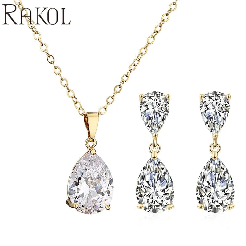 SP3098-White RAKOL SP3025 2022 Women Fine Jewelry Set Latest Rhinestone Crystal Earrings Necklace Set Sterling Silver Jewelry Set for Wedding