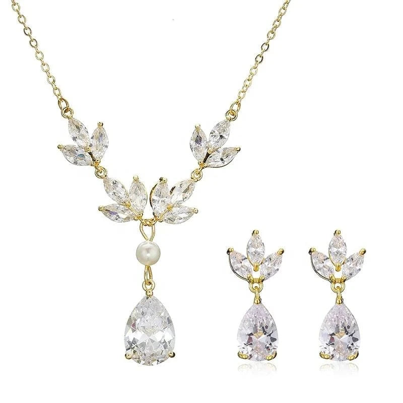 SP3293 gold RAKOL SP3074 New Design 4PCS Leaf Cubic Zircon Necklace Earrings Bracelets And Rings Sets 925 Sterling Silver Jewelry Set Women