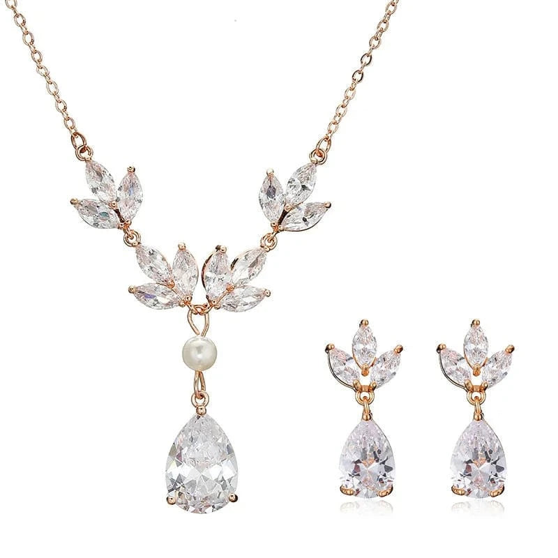 SP3293 rose gold RAKOL SP3074 New Design 4PCS Leaf Cubic Zircon Necklace Earrings Bracelets And Rings Sets 925 Sterling Silver Jewelry Set Women