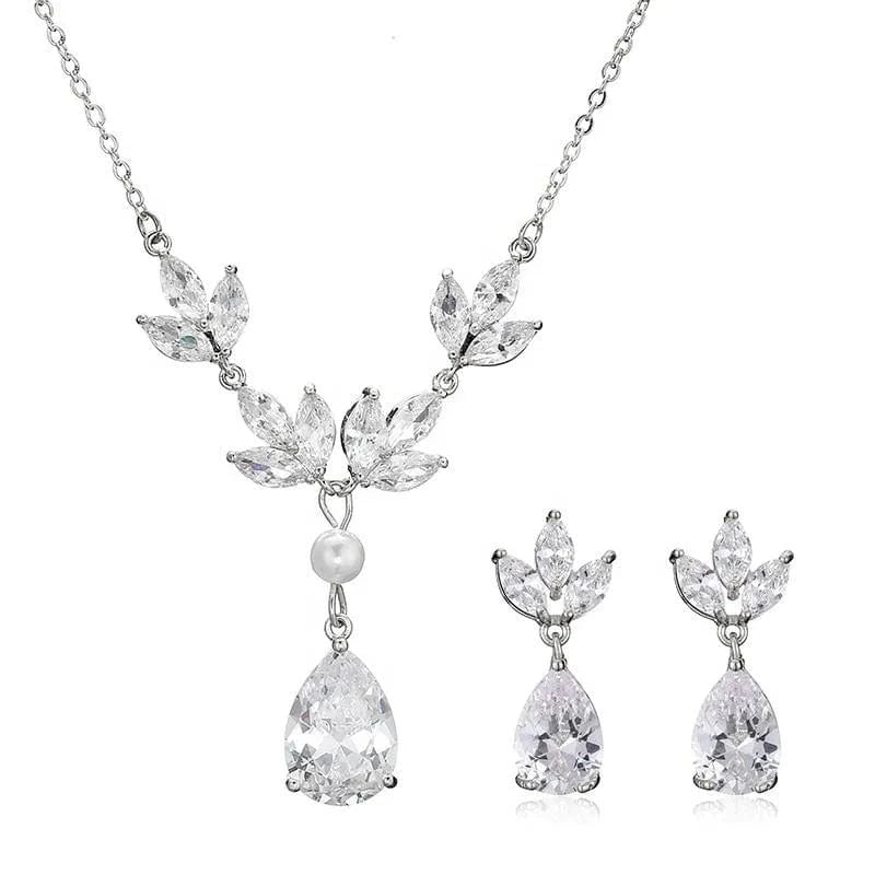 SP3293 white RAKOL SP3074 New Design 4PCS Leaf Cubic Zircon Necklace Earrings Bracelets And Rings Sets 925 Sterling Silver Jewelry Set Women