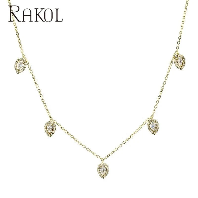 SP3313 gold RAKOL SP3074 New Design 4PCS Leaf Cubic Zircon Necklace Earrings Bracelets And Rings Sets 925 Sterling Silver Jewelry Set Women