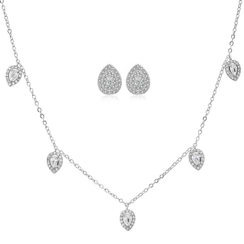 SP3313 white RAKOL SP3074 New Design 4PCS Leaf Cubic Zircon Necklace Earrings Bracelets And Rings Sets 925 Sterling Silver Jewelry Set Women