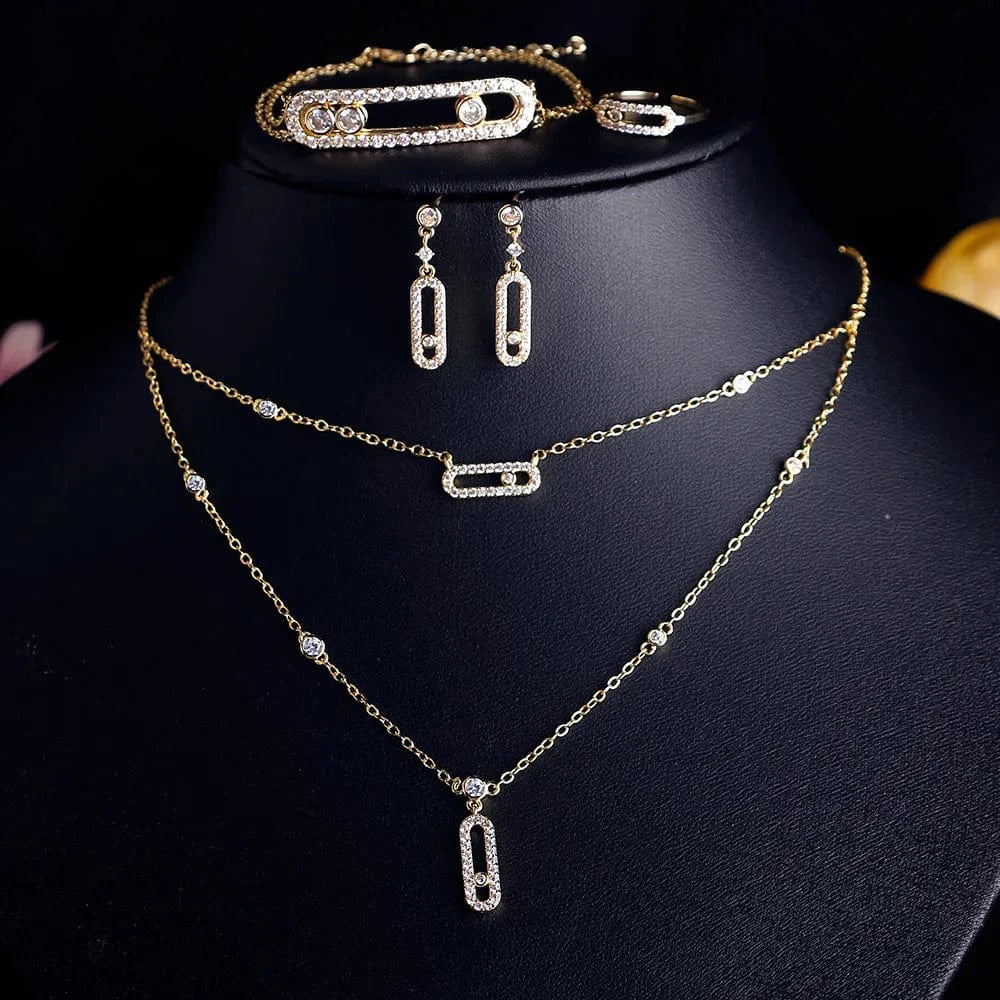 SP3336 gold RAKOL SP3074 New Design 4PCS Leaf Cubic Zircon Necklace Earrings Bracelets And Rings Sets 925 Sterling Silver Jewelry Set Women