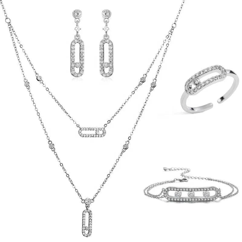 SP3336 white RAKOL SP3074 New Design 4PCS Leaf Cubic Zircon Necklace Earrings Bracelets And Rings Sets 925 Sterling Silver Jewelry Set Women