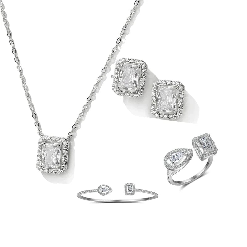 SP3339 white RAKOL SP3074 New Design 4PCS Leaf Cubic Zircon Necklace Earrings Bracelets And Rings Sets 925 Sterling Silver Jewelry Set Women