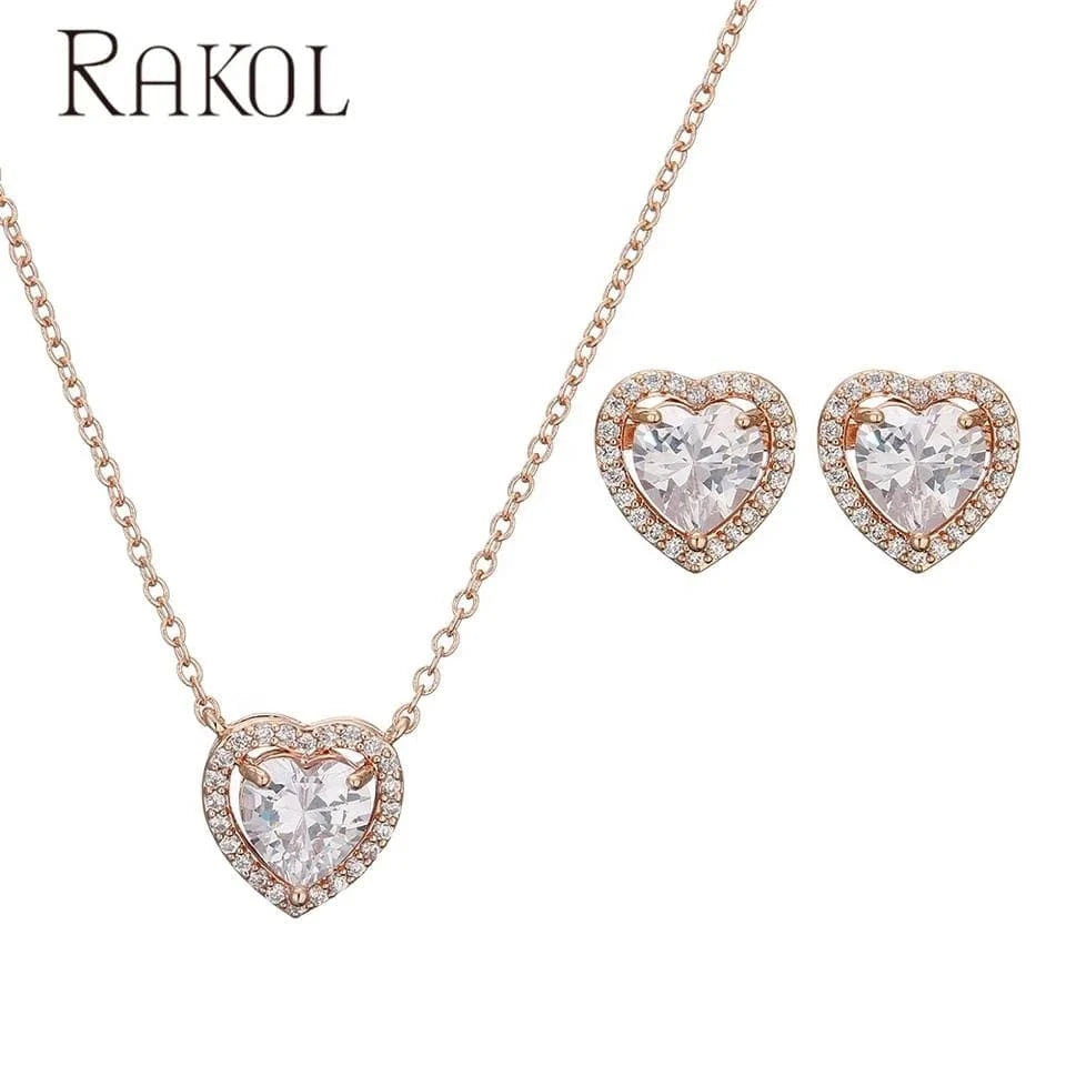 SP3348 rose gold RAKOL SP3074 New Design 4PCS Leaf Cubic Zircon Necklace Earrings Bracelets And Rings Sets 925 Sterling Silver Jewelry Set Women