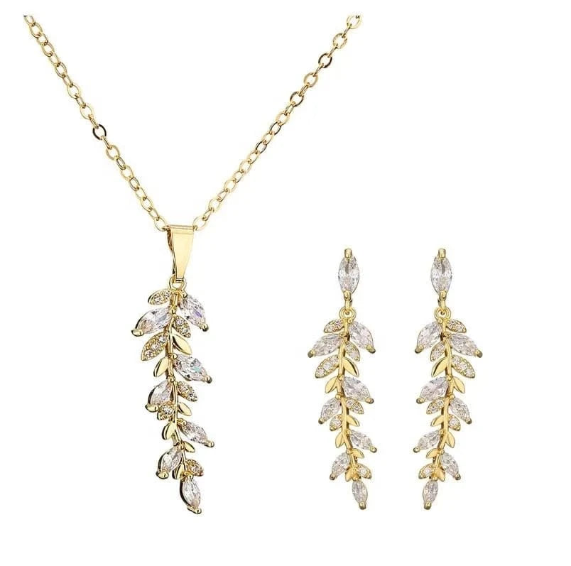 SP3407 gold RAKOL SP3074 New Design 4PCS Leaf Cubic Zircon Necklace Earrings Bracelets And Rings Sets 925 Sterling Silver Jewelry Set Women