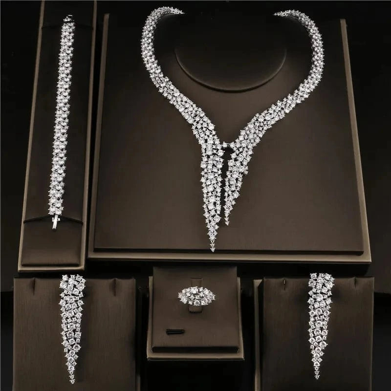 SP366-white RAKOL SPA061 sterling silver jewelry sets dubai luxury indian wedding bridals cubic zirconia fashion jewelry sets jewellery