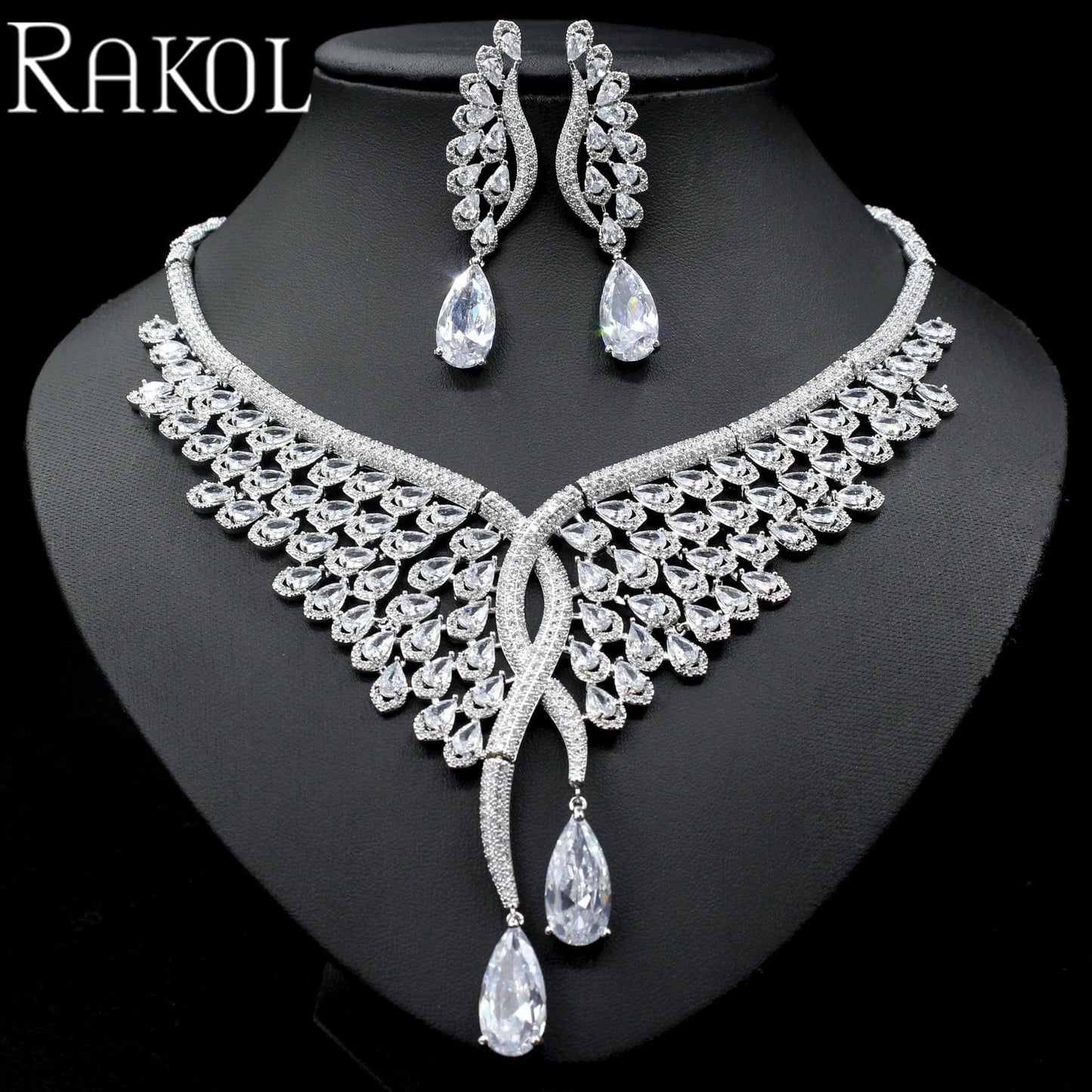 SPA061-White RAKOL SPA061 sterling silver jewelry sets dubai luxury indian wedding bridals cubic zirconia fashion jewelry sets jewellery