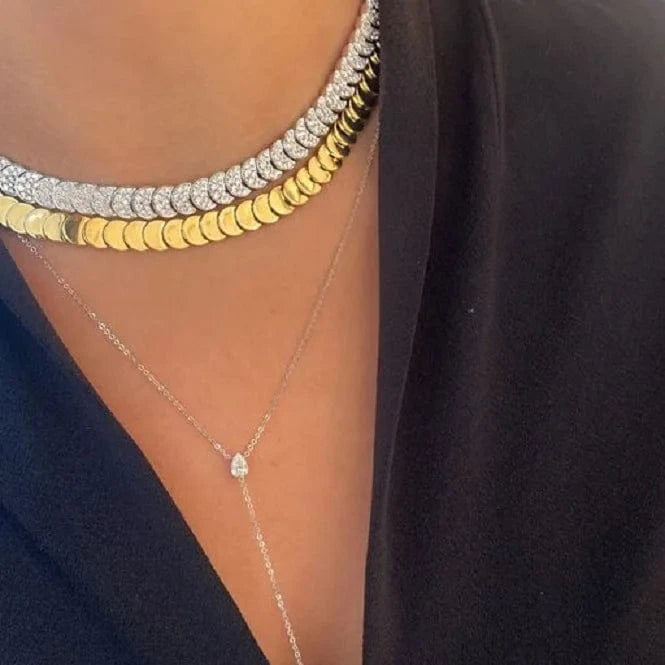 Sparking Clear Cubic Zirconia CZ Paved For Women Gold Plated  Moon Shaped Geometric Classic Fashion Choker Necklace