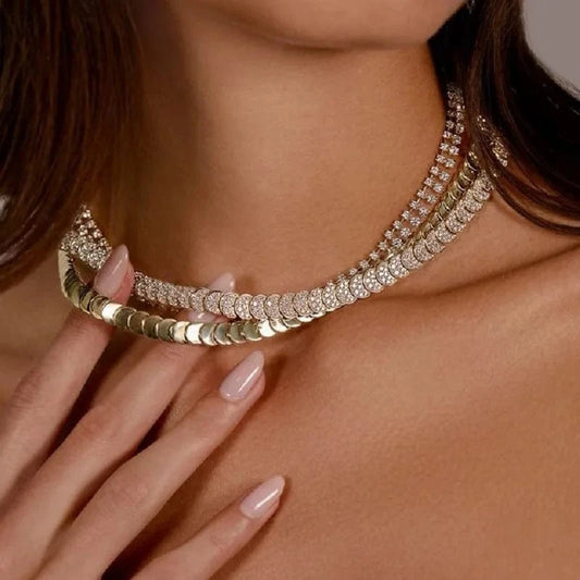 Sparking Clear Cubic Zirconia CZ Paved For Women Gold Plated  Moon Shaped Geometric Classic Fashion Choker Necklace