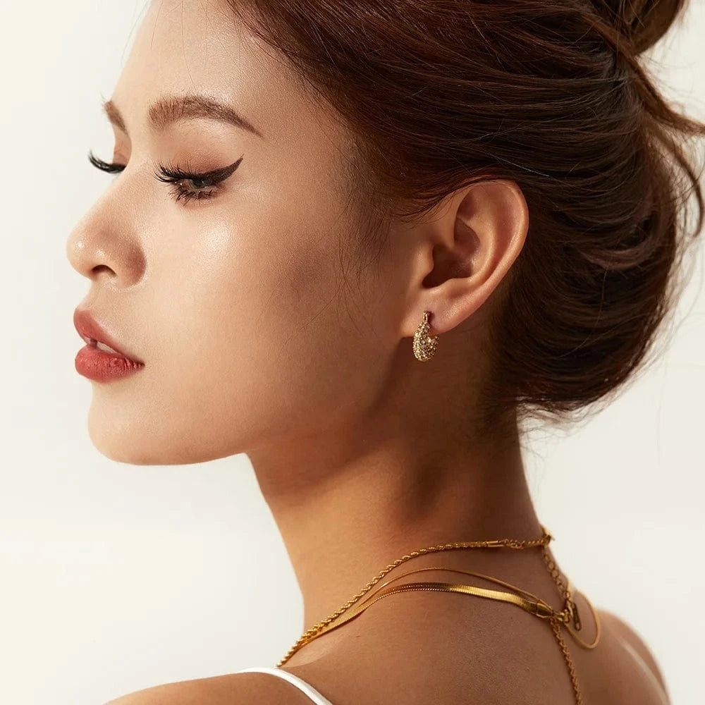 Sparkle Micro Cubic Zircon Chunky Shiny 18k PVD Gold Plated Stainless Steel Hoop Earrings Huggie Jewelry