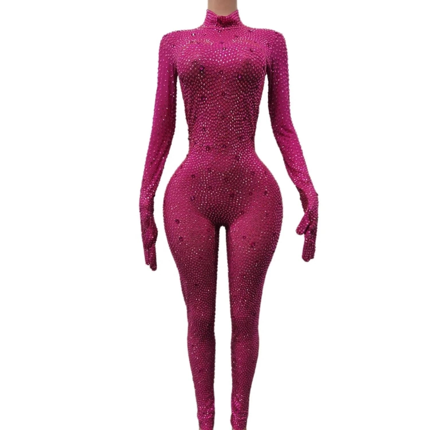 Sparkly See Through Crystal One Piece Bodysuit Ladies Rompers Performance Dancer Leotard Plus Size Sexy Diamonds Mesh Jumpsuit