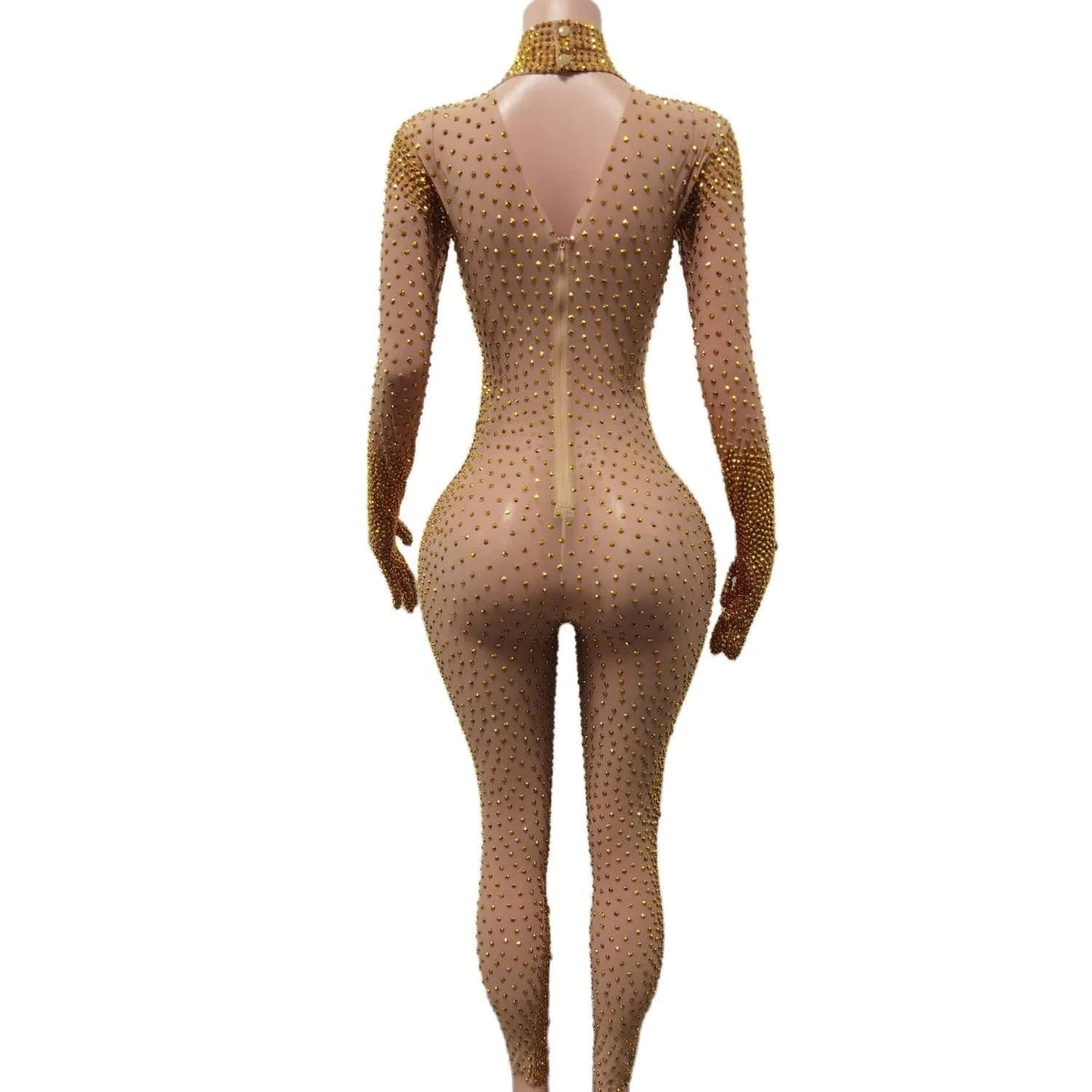 Sparkly See Through Crystal One Piece Bodysuit Ladies Rompers Performance Dancer Leotard Plus Size Sexy Diamonds Mesh Jumpsuit