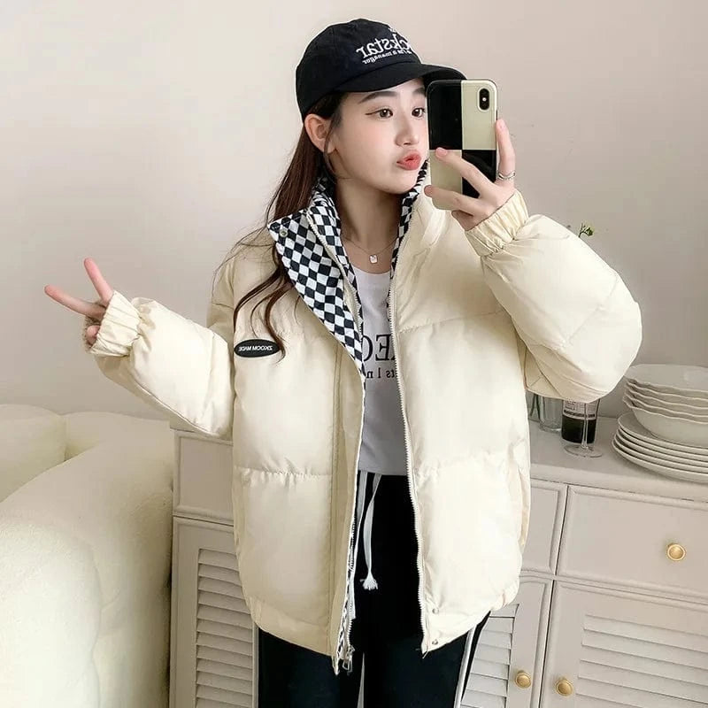 Splicing  Hooded  Cotton Coat Female Fashion Casual Loose Jacket Women Winter 2022 New Zipper Clothing