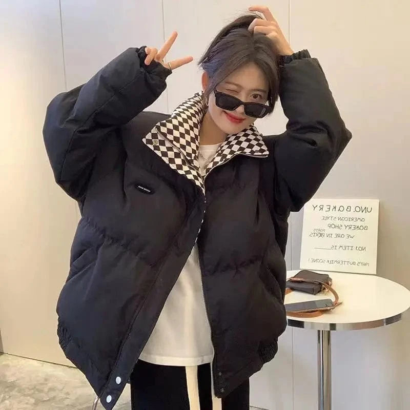 Splicing  Hooded  Cotton Coat Female Fashion Casual Loose Jacket Women Winter 2022 New Zipper Clothing