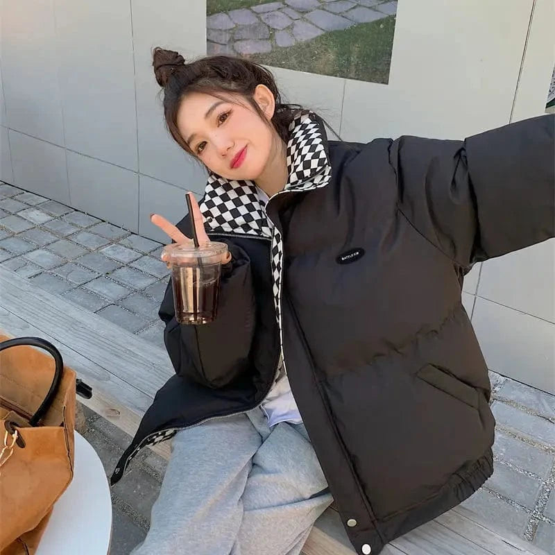Splicing  Hooded  Cotton Coat Female Fashion Casual Loose Jacket Women Winter 2022 New Zipper Clothing