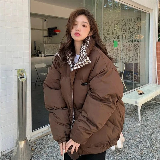 Splicing  Hooded  Cotton Coat Female Fashion Casual Loose Jacket Women Winter 2022 New Zipper Clothing