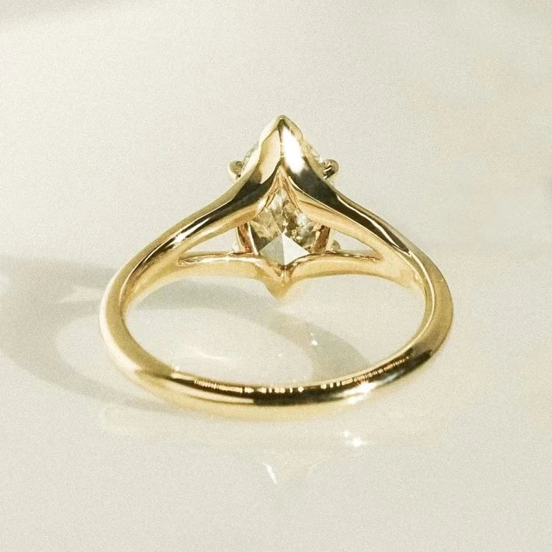 Split shanks real yellow 14K gold 2ct marquise mossanite diamond wedding rings solitaire moissanite jewelry