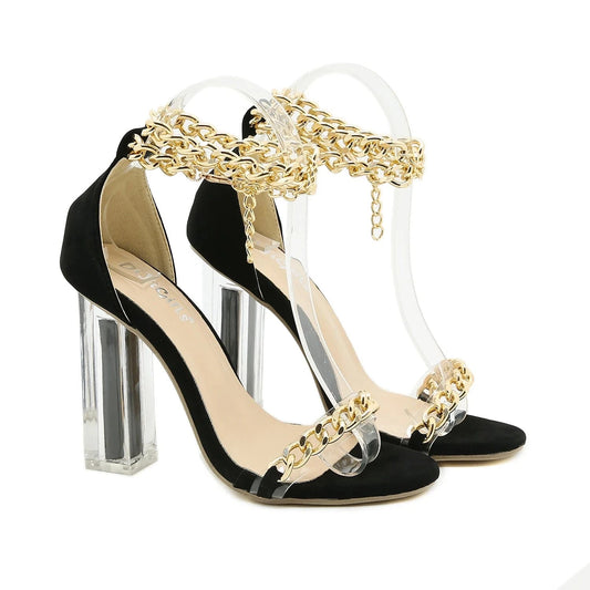 Spot European and American style popular crystal heel chain High Heel Sandals