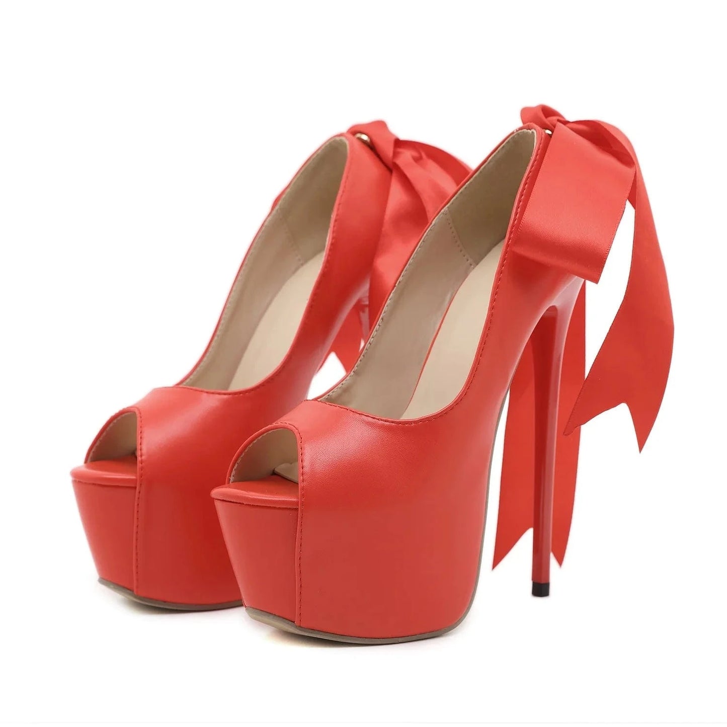 Spring 2022 New Temperament Thin Heel Bowknot Fish Mouth High Heel Sandals Red High Heel Sandals