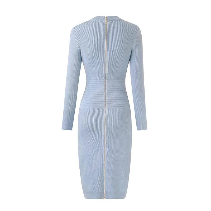 Spring 2023 new arrivals knitted dress women casual long sleeve sweater dress casual deep V neck knit dresses