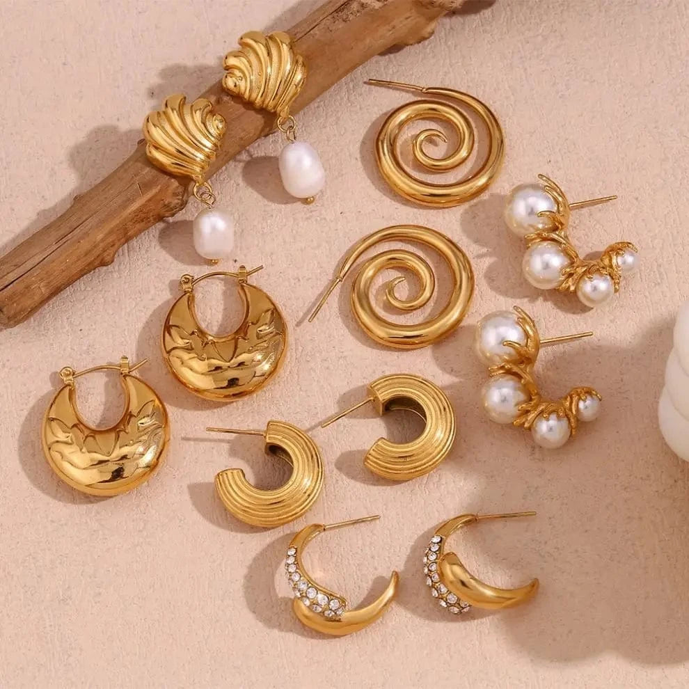 Spring 2024 Fashion Fresh Water Pearl Earrings Set Gold Plated Zircon Jewelry Stainless Steel Earring Set