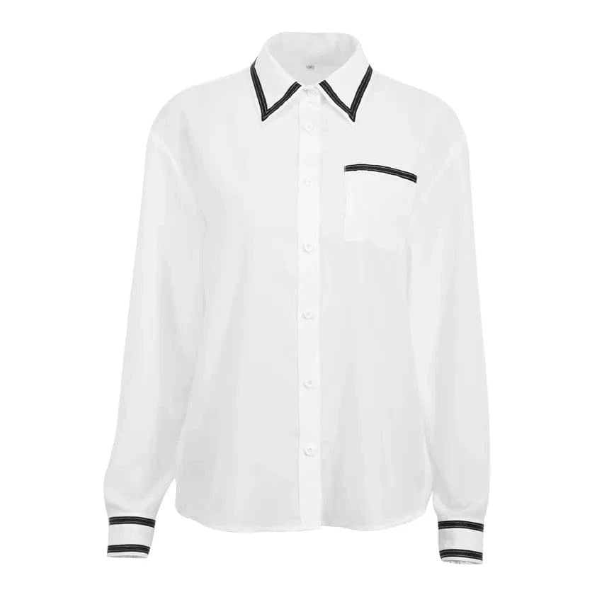 Spring 2024 Ladies Office Trend Blouses Women's Patchwork Chiffon Shirt Lapel Long Sleeves Womens Shirts