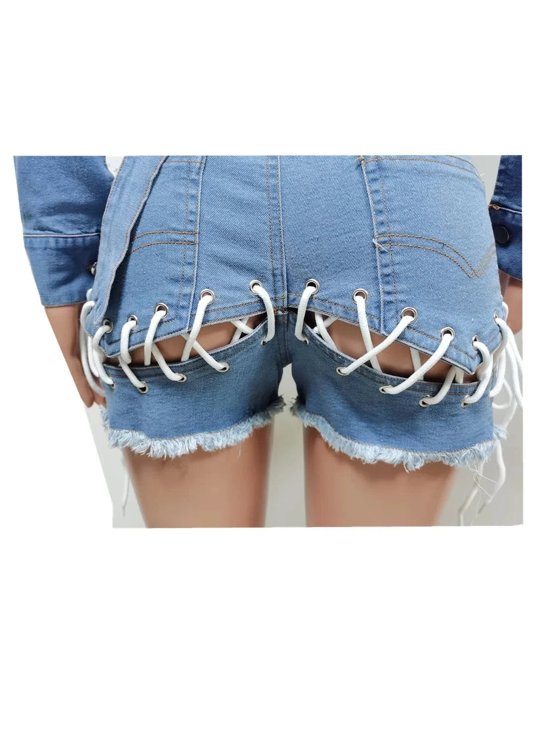 Spring 2024 Women Clothes Backless Bandage Shirt And Denim Shorts Women's Denim Suit Crop Top 2 Piece Shorts Set