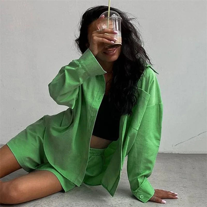Spring 2024 women clothes Leisure home clothing set 100% cotton women's long -sleeved botton shirt Two Piece Pants Set