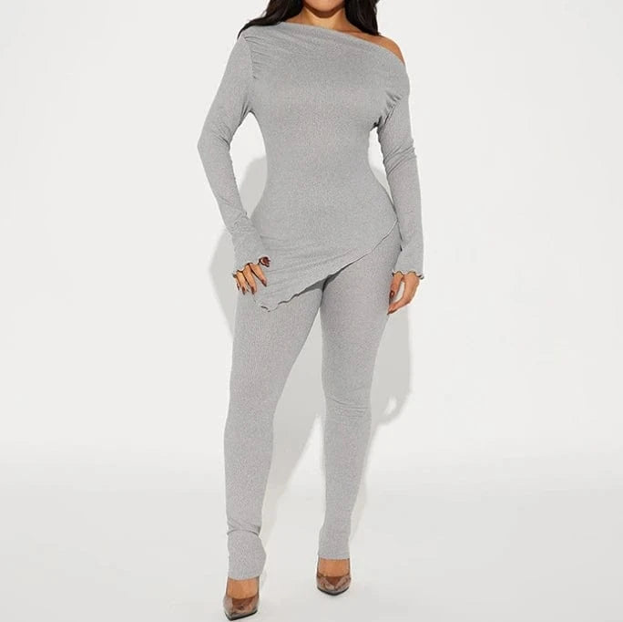 Spring 2024 Women Clothes Solid Color 2 Piece Leggings Set Women's Casual Suit Stretch Ribbed Tight Two Piece Set