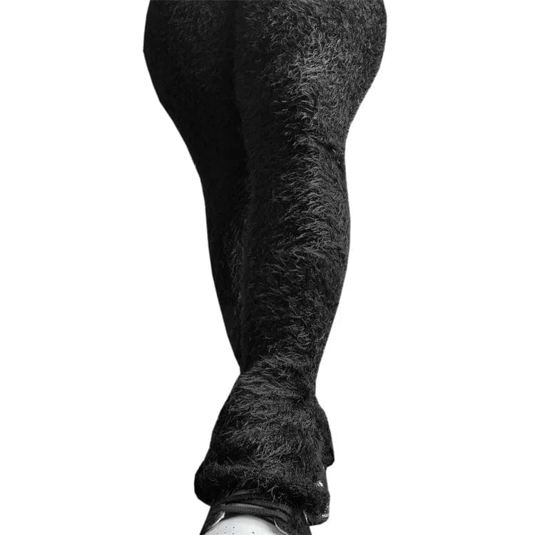 Spring 2024 Womens Street Fashion Fluffy Stacked Jogger Pants Trousers Solid Color Women Bell Bottom Joggers Fuzzy Stacked Pants