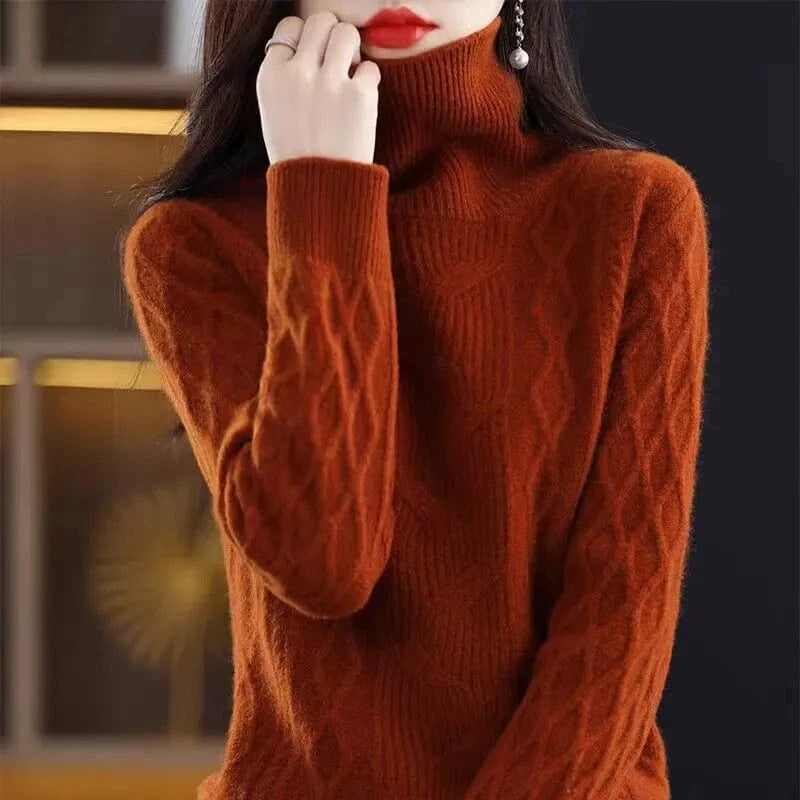 Spring and autumn best-selling high-quality fashion women's solid color semi-turtleneck long-sleeved loose knit pullover sweater