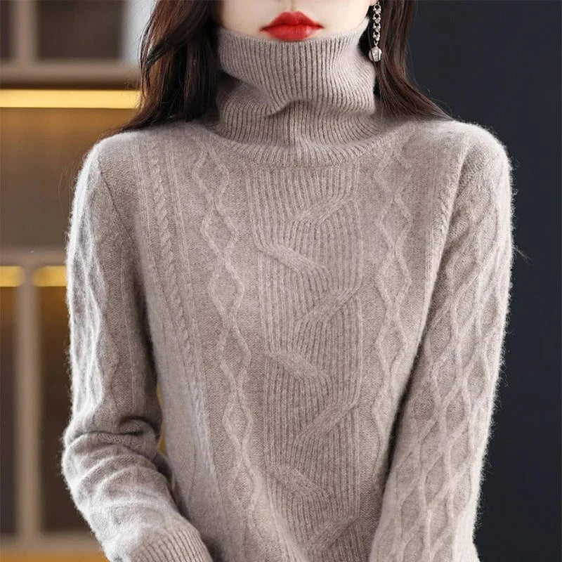 Spring and autumn best-selling high-quality fashion women's solid color semi-turtleneck long-sleeved loose knit pullover sweater