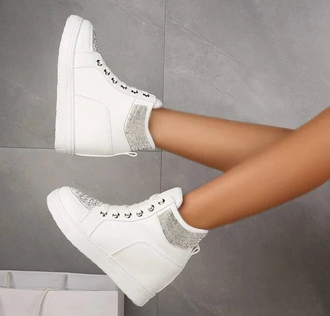 Spring and Autumn High Rise Women's Shoes New Flat Bottom Martin Boots Slope Heel Shoes High Top Shoes Women's Large 35-43