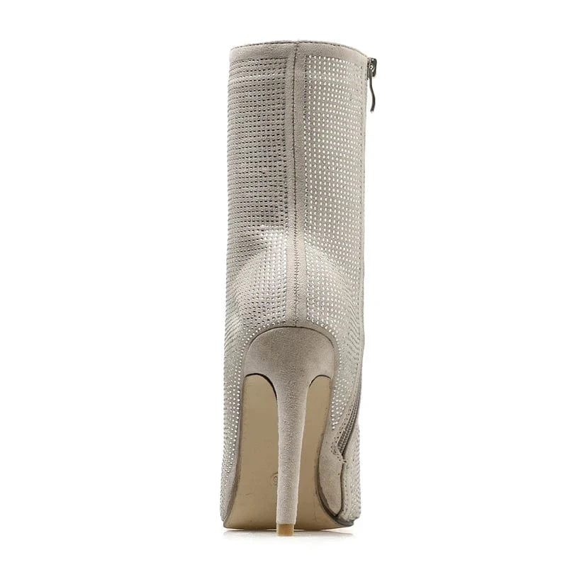 Spring/Autumn 35-42 NEW Ladies Boots Shoes Fashion 2024 Zipper Pointed Toe Patchwork Bling Retro Punk Mid-Calf Chelsea Boots