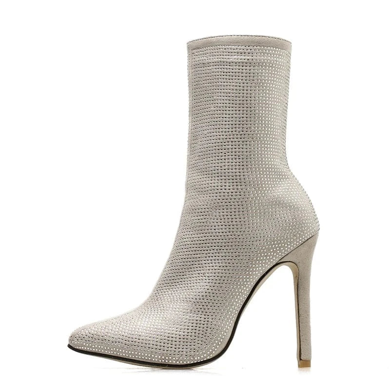 Spring/Autumn 35-42 NEW Ladies Boots Shoes Fashion 2024 Zipper Pointed Toe Patchwork Bling Retro Punk Mid-Calf Chelsea Boots