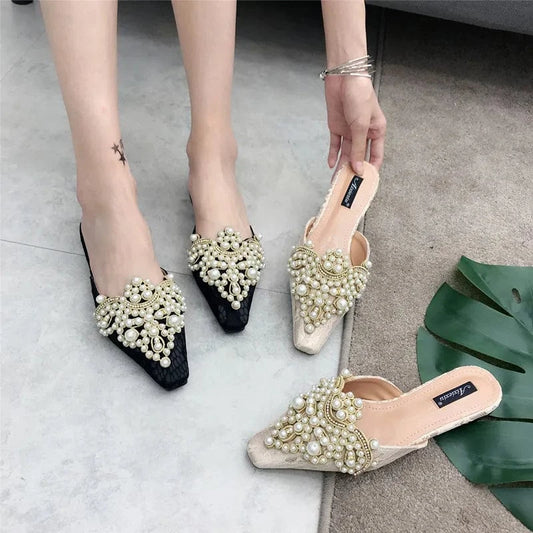 Spring/Autumn Fashion Sexy Women Shoes Elegant String Bead Crystal Patchwork Slip-On 35-39 Slipper NEW