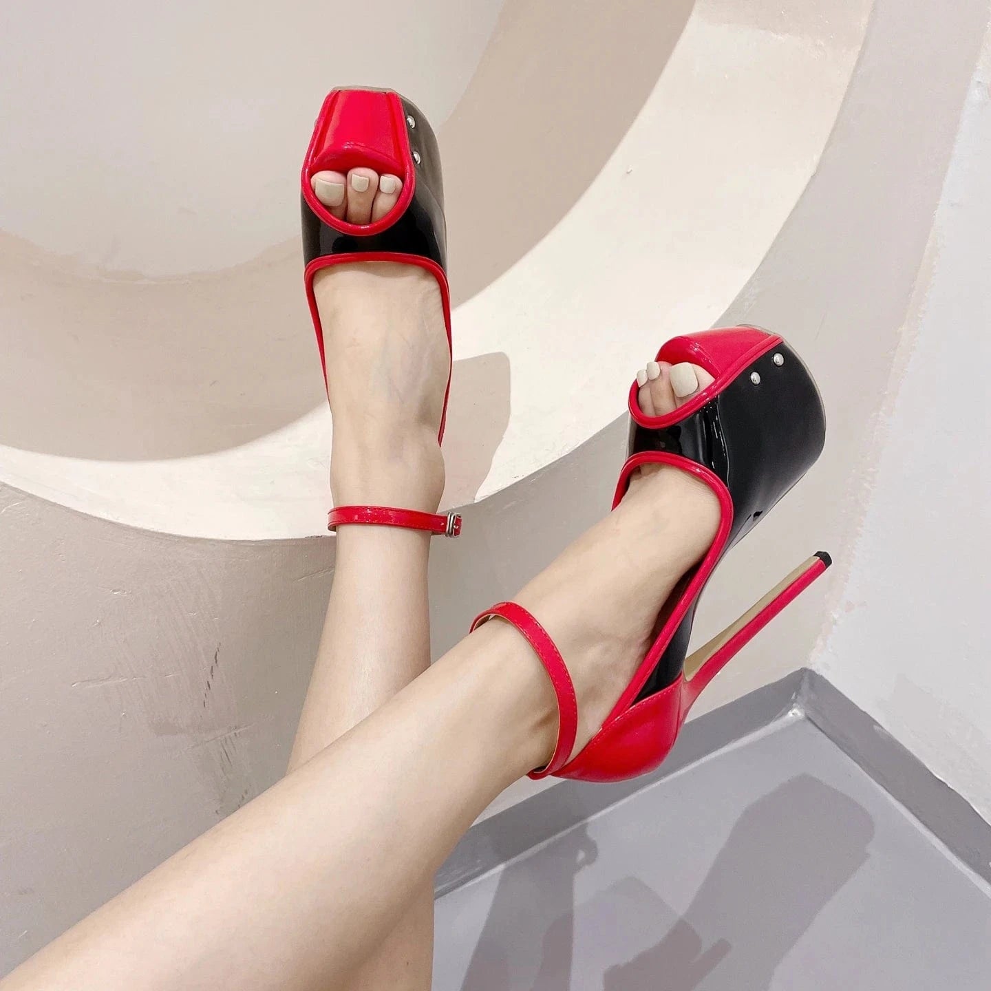 Spring Autumn Red Ankle Strap Platform Women Pumps Sexy Peep Toe Slingback High Heels Stiletto Fashion Runway Pole Dance Shoes