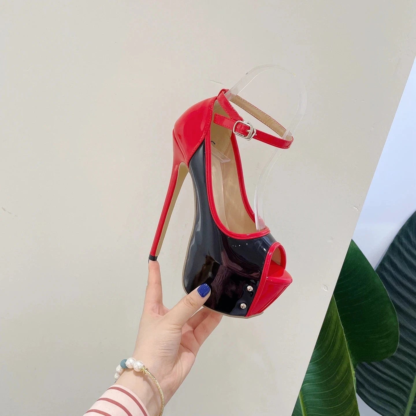Spring Autumn Red Ankle Strap Platform Women Pumps Sexy Peep Toe Slingback High Heels Stiletto Fashion Runway Pole Dance Shoes