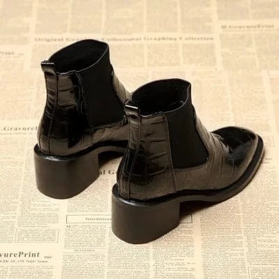 Spring Autumn Thick Heel Women Short Boots Fashion Chelsea Boots British Style Patent Leather Stripe Female Boots