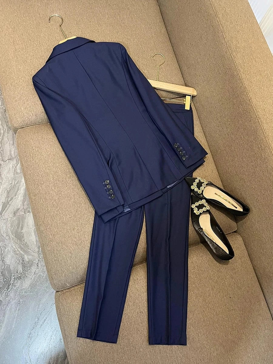 Spring Autumn Winter New Arrival Lady Office Formal Suit Long Sleeve Single Button Blazer Pencil Pants Women Solid 2Pcs