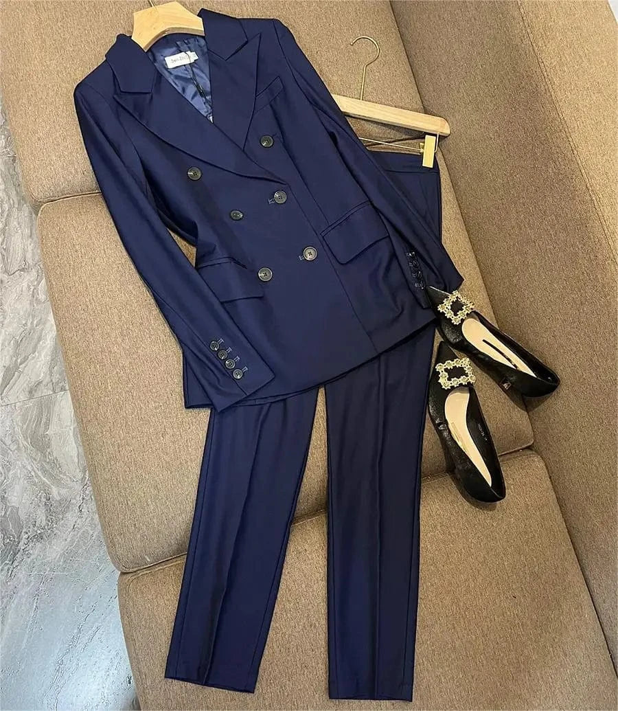 Spring Autumn Winter New Arrival Lady Office Formal Suit Long Sleeve Single Button Blazer Pencil Pants Women Solid 2Pcs