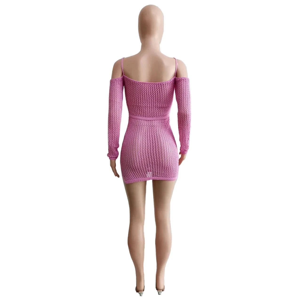 Spring Dresses Women 2024 Ribbed Knit Crochet Dress Sheer Long Sleeves Trendy Sexy Cutout Mini Length Knitted Dresses for Women