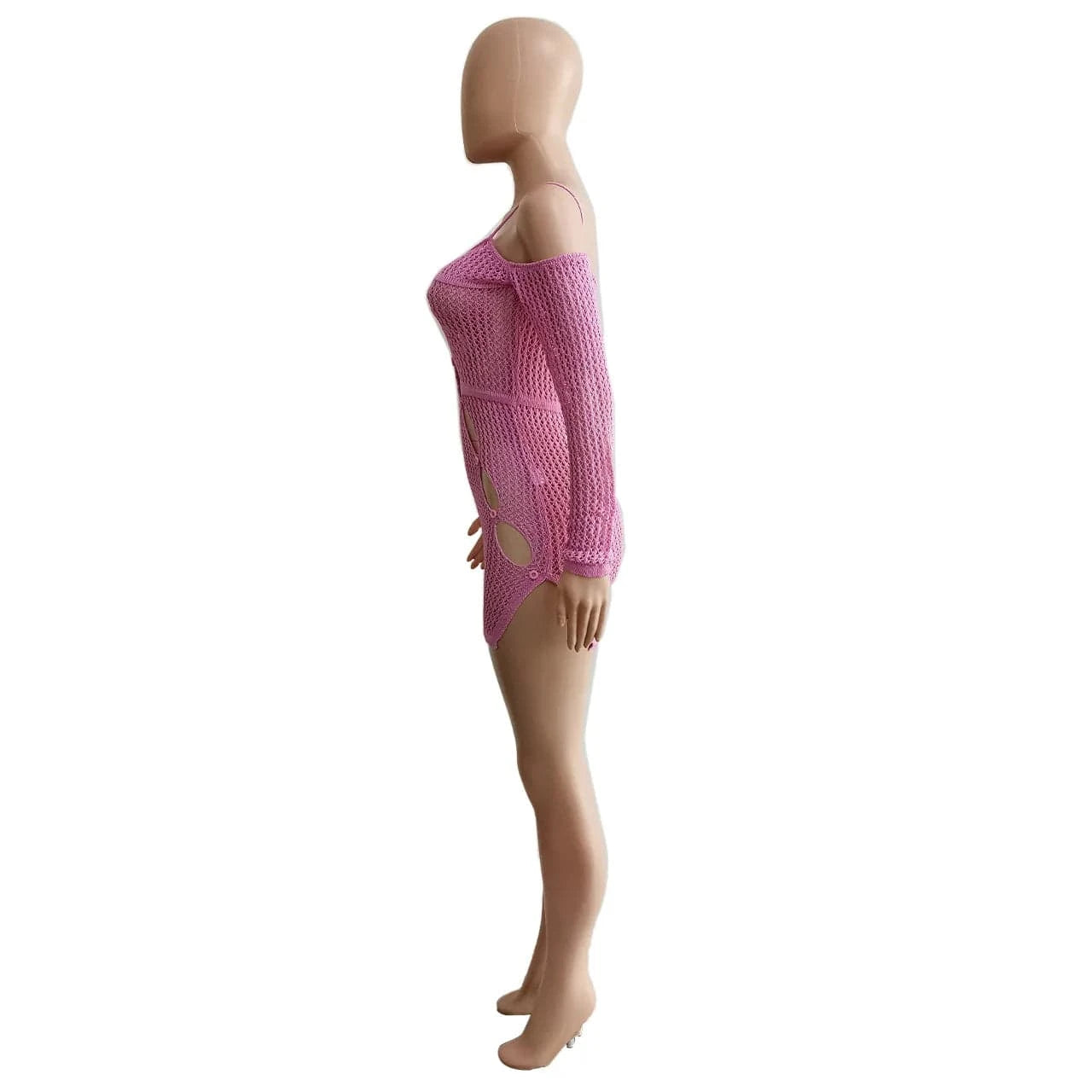 Spring Dresses Women 2024 Ribbed Knit Crochet Dress Sheer Long Sleeves Trendy Sexy Cutout Mini Length Knitted Dresses for Women